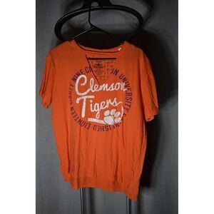 Three Square Clemson Tigers Orange Cutout V-Neck Graphic T-Shirt Womens Medium